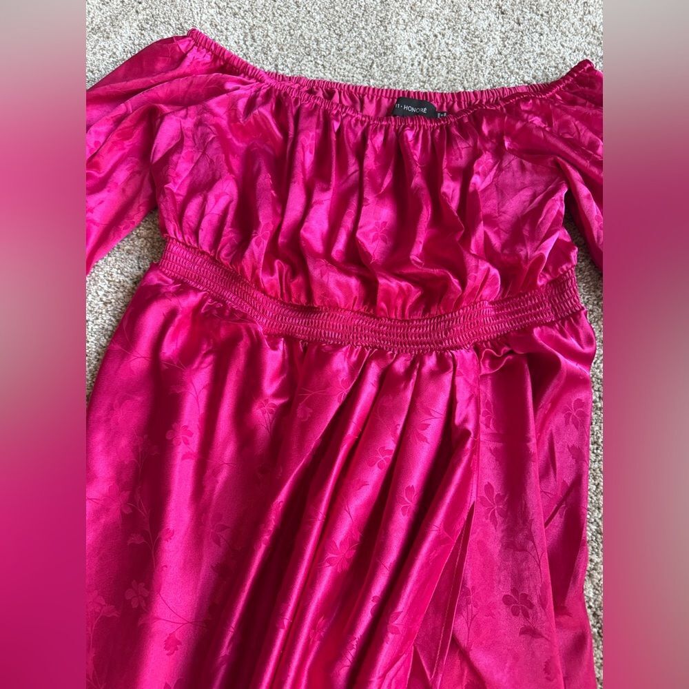 11 Honore Brittney Floral Long Sleeve Satin Midi Dress | Size 16 | Pink Peacock — image 8 of 8